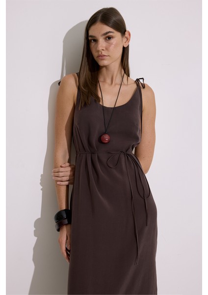 Modal Askılı Rahat Elbise Acı Kahve