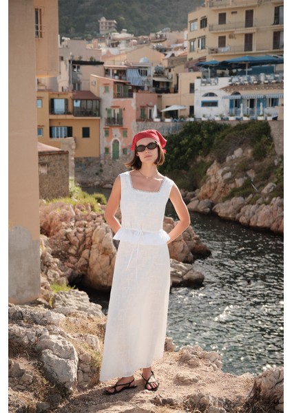 Nakışlı Midi Etek Ekru