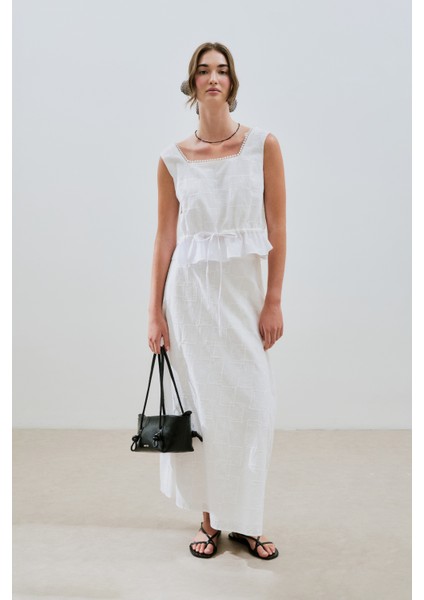 Nakışlı Midi Etek Ekru modelleri