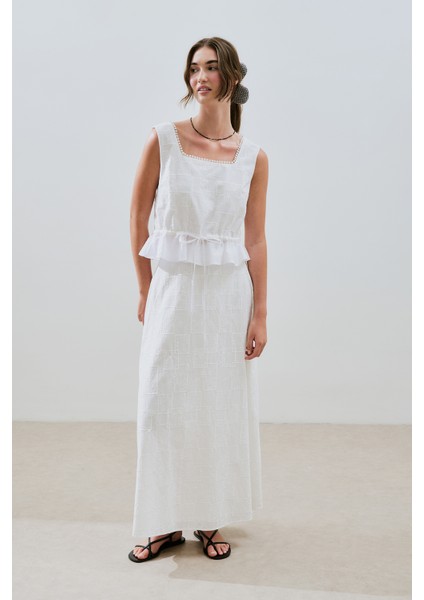 Nakışlı Midi Etek Ekru fırsatları