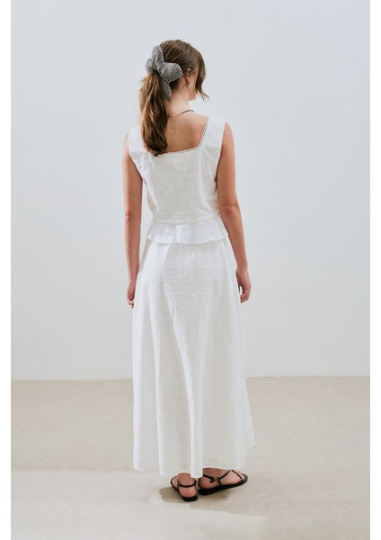 Nakışlı Midi Etek Ekru