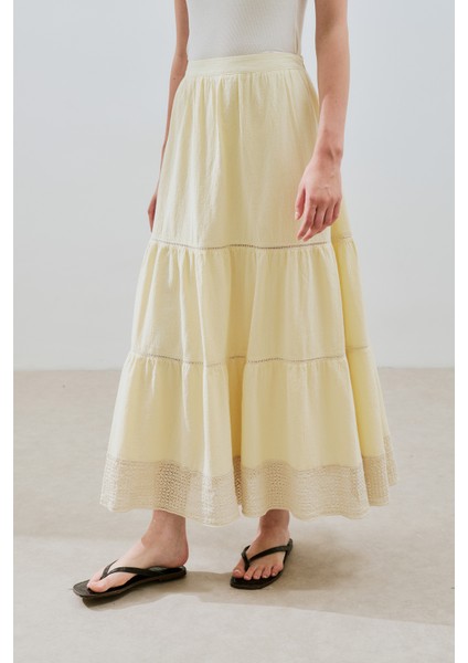 Dokulu Işlemeli Katlı Uzun Etek Sarı indirimleri