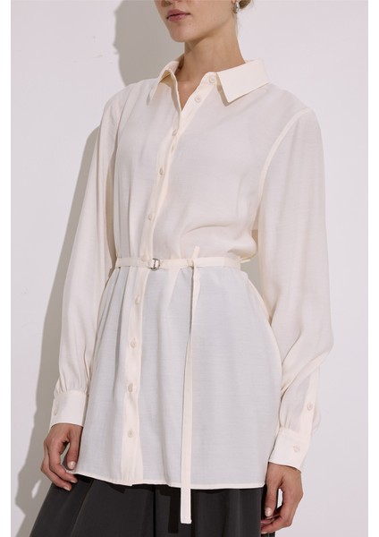 Modal Kemerli Gömlek Ekru indirimleri