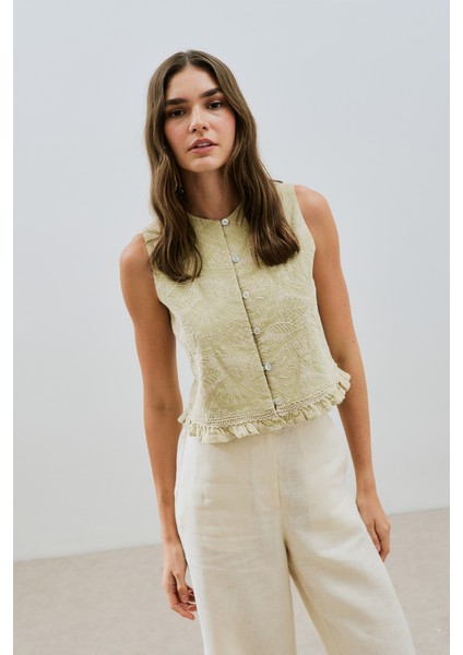 Dokulu Nakışlı Yelek Soft Yeşil fiyatları