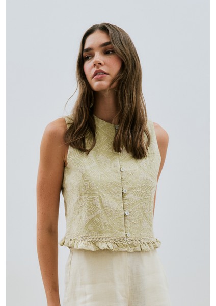 Dokulu Nakışlı Yelek Soft Yeşil indirimleri