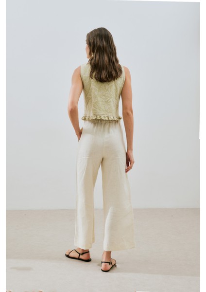 Dokulu Nakışlı Yelek Soft Yeşil