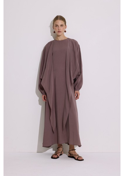 Modal Uzun Kol Anvelop Elbise Gül Kurusu