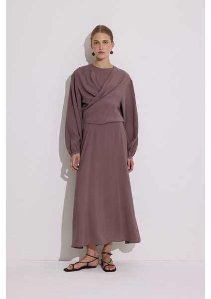 Modal Uzun Kol Anvelop Elbise Gül Kurusu fiyatları