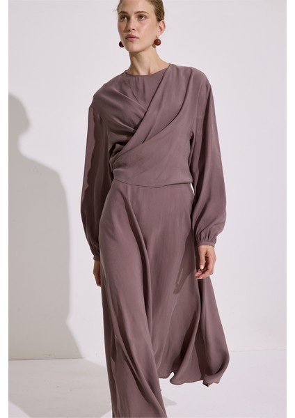 Modal Uzun Kol Anvelop Elbise Gül Kurusu fırsatları