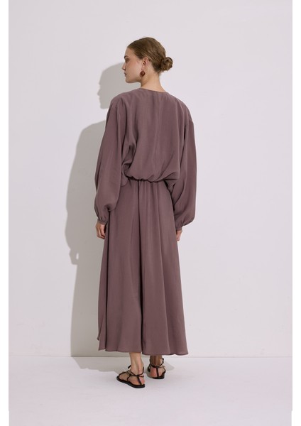 Modal Uzun Kol Anvelop Elbise Gül Kurusu indirimleri