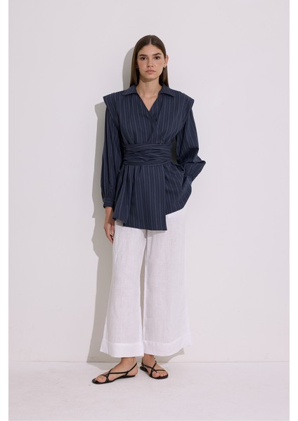 Bağlama Detaylı Kruvaze Gömlek Lacivert fiyatları