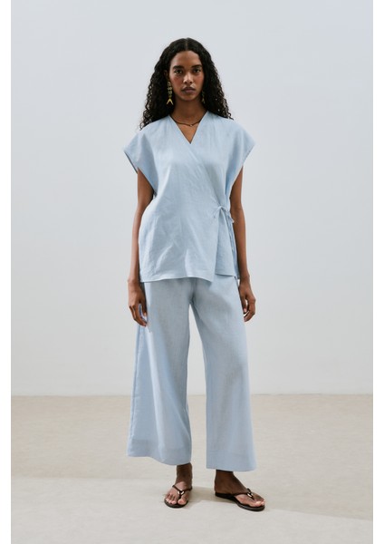 Keten Bağlamalı Pantolon Mavi fiyatları