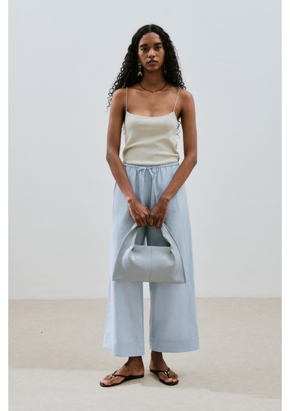 Keten Bağlamalı Pantolon Mavi modelleri