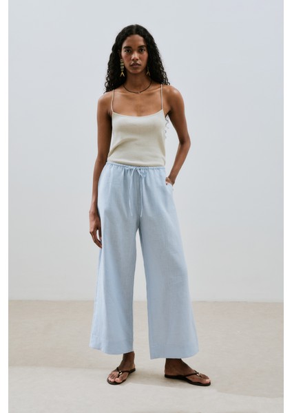 Keten Bağlamalı Pantolon Mavi fırsatları