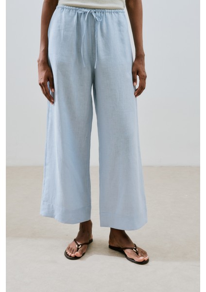 Keten Bağlamalı Pantolon Mavi