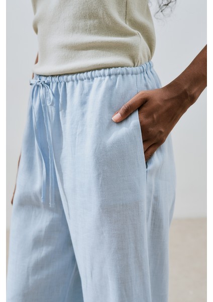 Keten Bağlamalı Pantolon Mavi