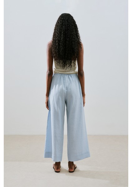 Keten Bağlamalı Pantolon Mavi