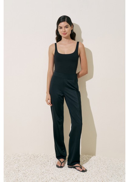 Uzun Paça Tesettür Pantolon Mayo Siyah