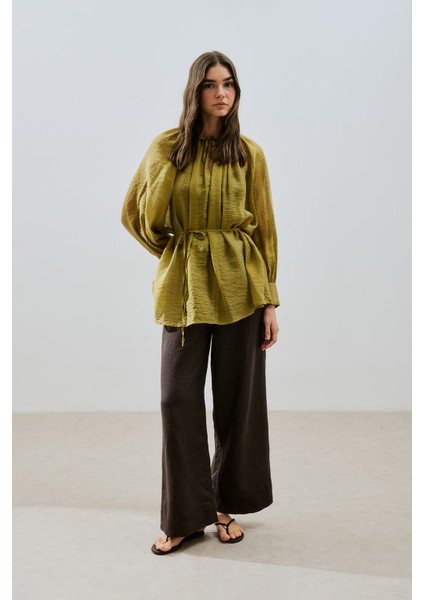 Geniş Manşetli Kuşaklı Tunik Sarı