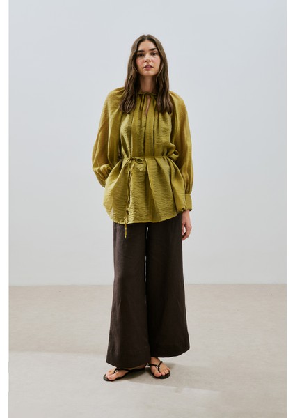 Geniş Manşetli Kuşaklı Tunik Sarı modelleri