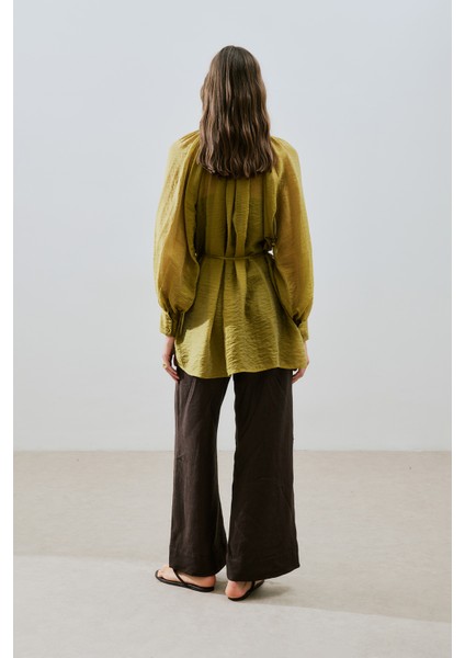 Geniş Manşetli Kuşaklı Tunik Sarı