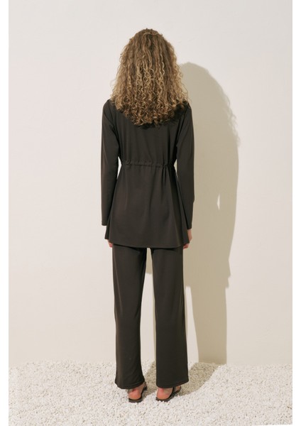 Beli Ayarlamalı Tesettür Mayo Kahverengi