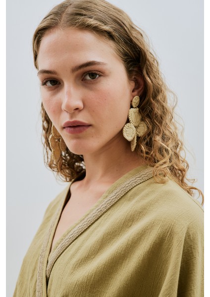 Dokulu Kruvaze Kapamalı Elbise Haki