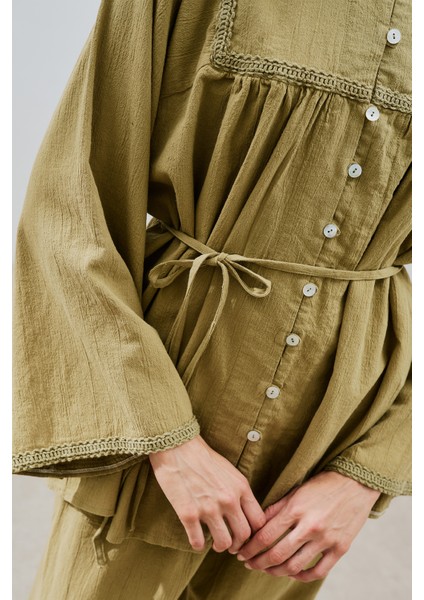 Dokulu Işlemeli Gömlek Haki indirimleri