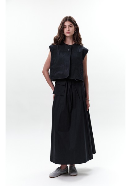 Cep Detaylı Kısa Yelek Lacivert