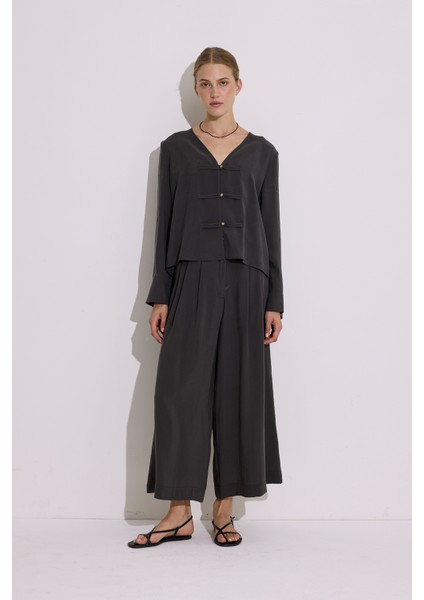 Modal Pileli Geniş Pantolon Antrasit