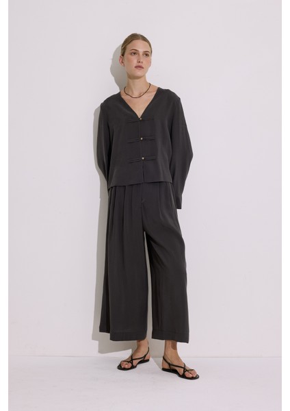 Modal Pileli Geniş Pantolon Antrasit modelleri