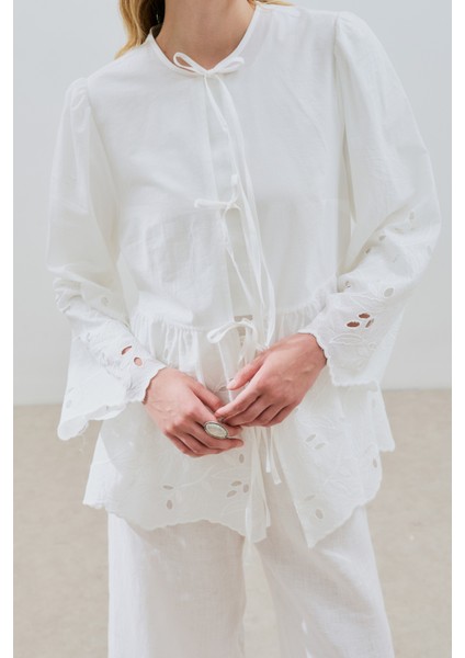 Bağlamalı Nakışlı Tunik Ekru modelleri