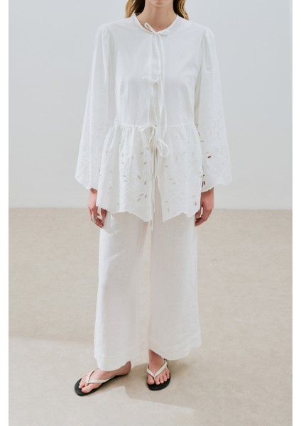 Bağlamalı Nakışlı Tunik Ekru indirimleri