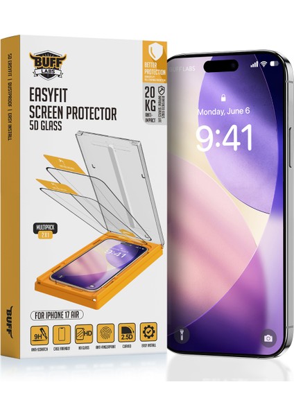 Buff iPhone Air 5d Glass Easyfit 2 Adet Ekran Koruyucu