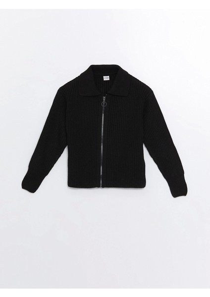 Lcw Kids Siyah Polo Yaka Kız Çocuk Triko Hırka