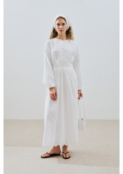 Brode Düğmeli Elbise Ekru fiyatları