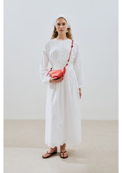 Brode Düğmeli Elbise Ekru modelleri