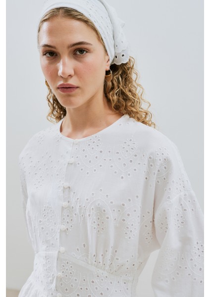 Brode Düğmeli Elbise Ekru fırsatları