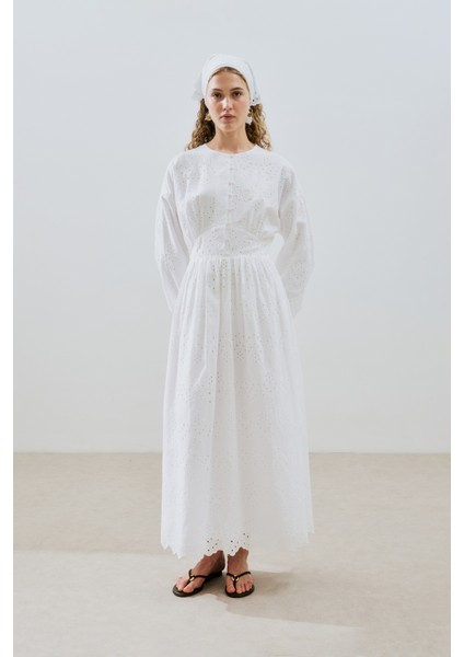 Brode Düğmeli Elbise Ekru indirimleri