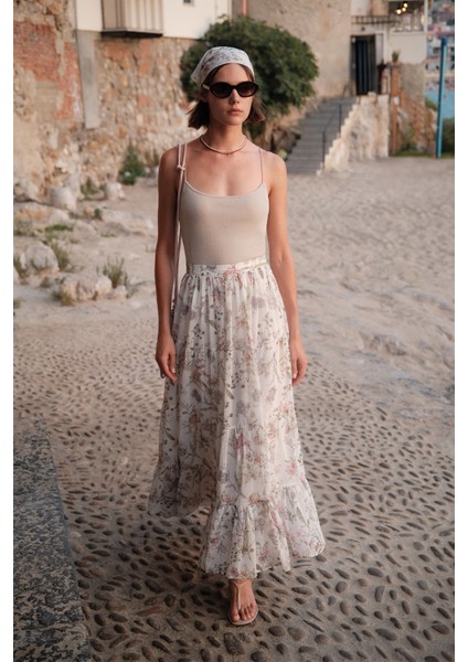 Uzun Büzgülü Şifon Etek Garden