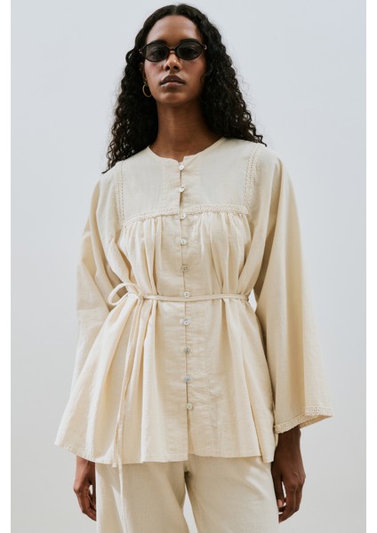 Dokulu Işlemeli Gömlek Natural