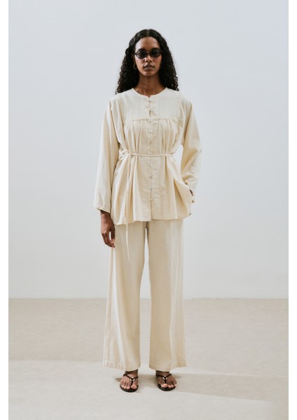 Dokulu Işlemeli Gömlek Natural fiyatları