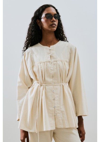 Dokulu Işlemeli Gömlek Natural fırsatları