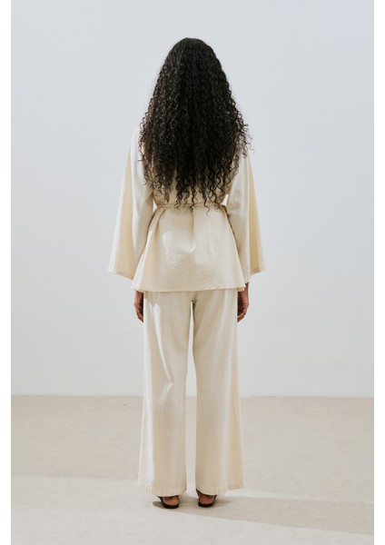 Dokulu Işlemeli Gömlek Natural