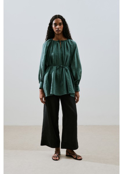 Geniş Manşetli Kuşaklı Tunik Yeşil