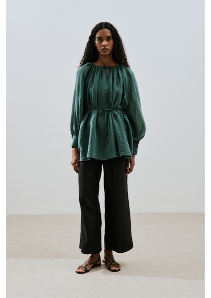 Geniş Manşetli Kuşaklı Tunik Yeşil modelleri