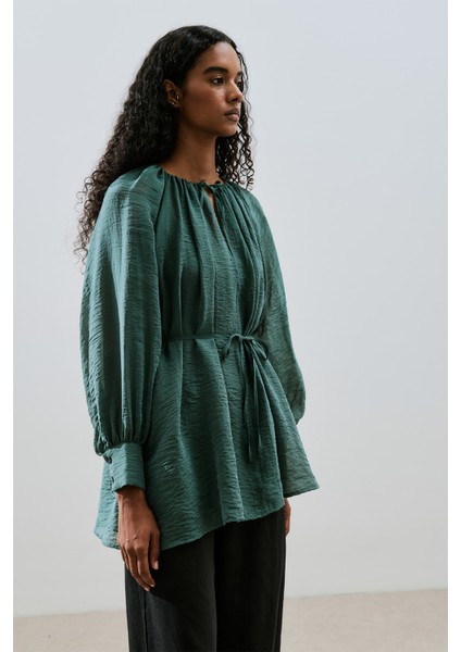 Geniş Manşetli Kuşaklı Tunik Yeşil