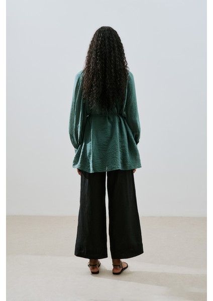 Geniş Manşetli Kuşaklı Tunik Yeşil