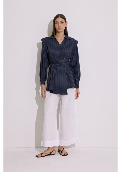 Bağlama Detaylı Kruvaze Gömlek Lacivert modelleri