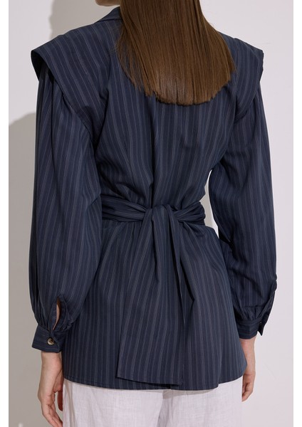 Bağlama Detaylı Kruvaze Gömlek Lacivert indirimleri